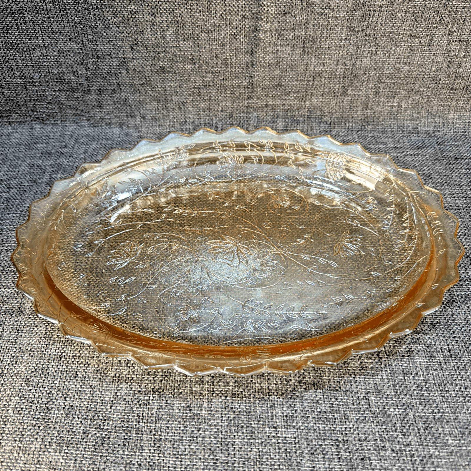 Vintage Jeannette Glass Co. Floragold Louisa Oval Serving Platter ~ 12 in. - Thumbnail 3