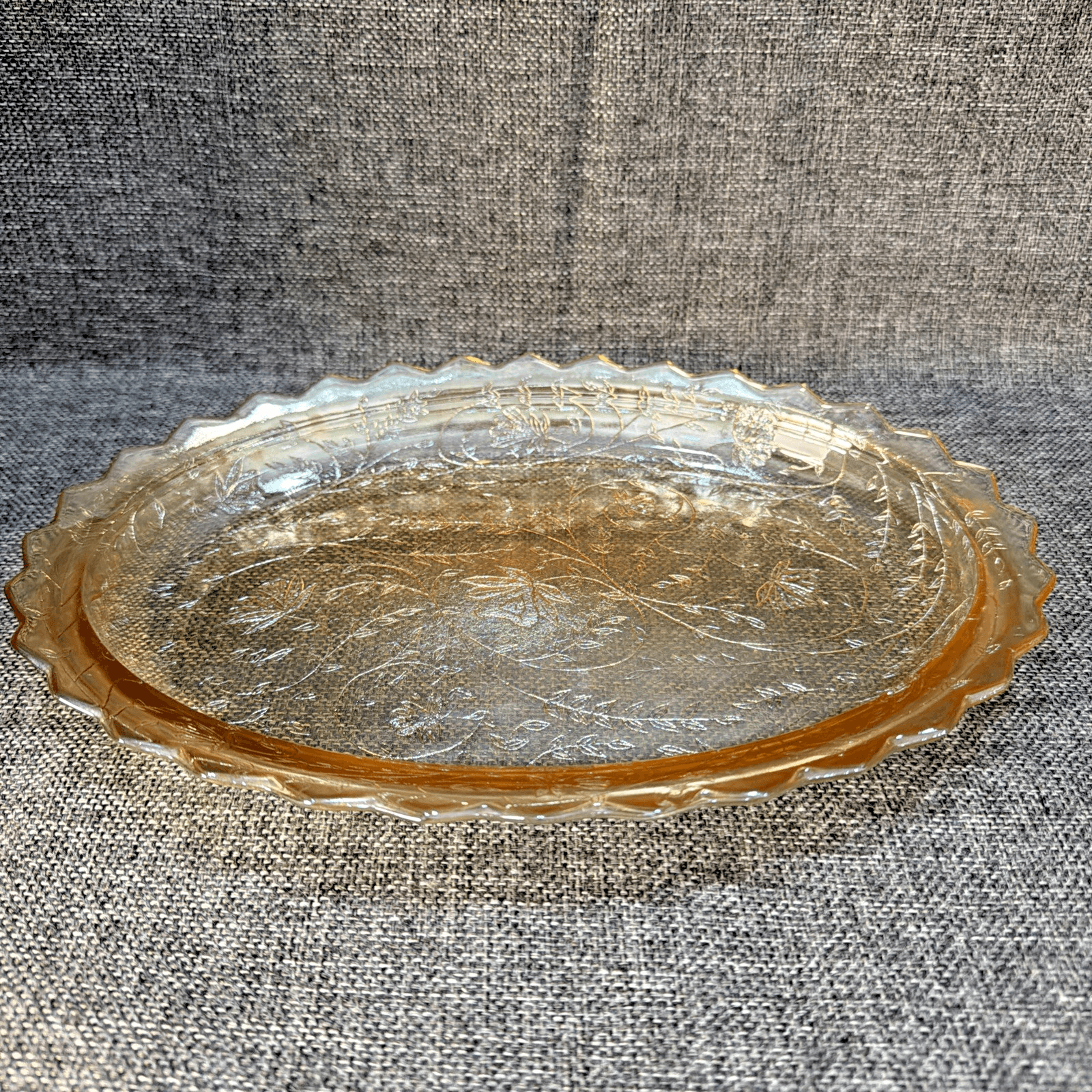 Vintage Jeannette Glass Co. Floragold Louisa Oval Serving Platter ~ 12 in. - Thumbnail 2