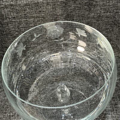 Vintage Etched Glass Pedestal Compote Bowl Centerpiece Floral Fruit Or Pudding - Thumbnail 7
