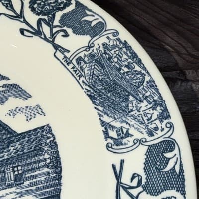 VTG Set 6 Blue Transferware Findlay Ohio Old Mill Stream Plate College Music - Thumbnail 5