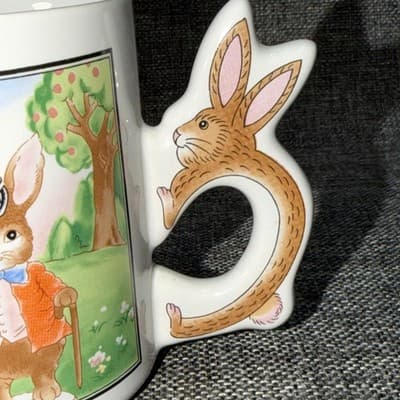 Vintage Peter Rabbit Coffee Mug W/ Bunny Shaped Handle Design Ceramic Coffee Cup - Thumbnail 3