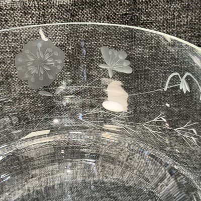 Vintage Etched Glass Pedestal Compote Bowl Centerpiece Floral Fruit Or Pudding - Thumbnail 8