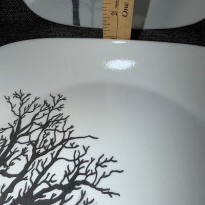 4 Corelle Timber Shadows 10.5 " Square Dinner Plates Black Gray Tree Deep - Thumbnail 6