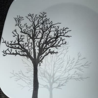4 Corelle Timber Shadows 10.5 " Square Dinner Plates Black Gray Tree Deep - Thumbnail 3