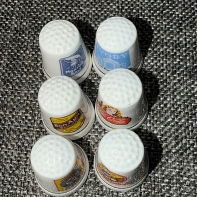 6 Porcelain Thimbles- Morton salt, Campbells, Coca Cola, Bon Ami, A&H and Ivory - Thumbnail 5