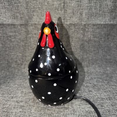 Scentsy Chicken HOKEY POKEY Black White Polka Dot Rooster Wax Warmer Retired - Thumbnail 2