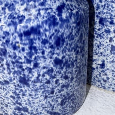 Set of 3 Spongeware Blue Ceramic Canisters Speckled Farm Style Small Medium Larg - Thumbnail 3
