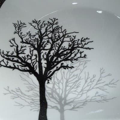4 Corelle Timber Shadows 9” Square Dinner Lunch Salad Plates Black Gray Trees - Thumbnail 3