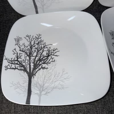 4 Corelle Timber Shadows 10.5 " Square Dinner Plates Black Gray Tree Deep - Thumbnail 2