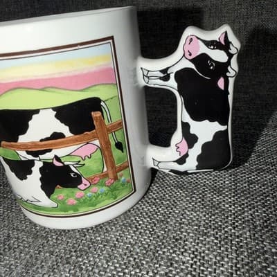 Vintage Black & White cow coffee mug cup (cow handle) Made in Japan Milk Cows - Thumbnail 2