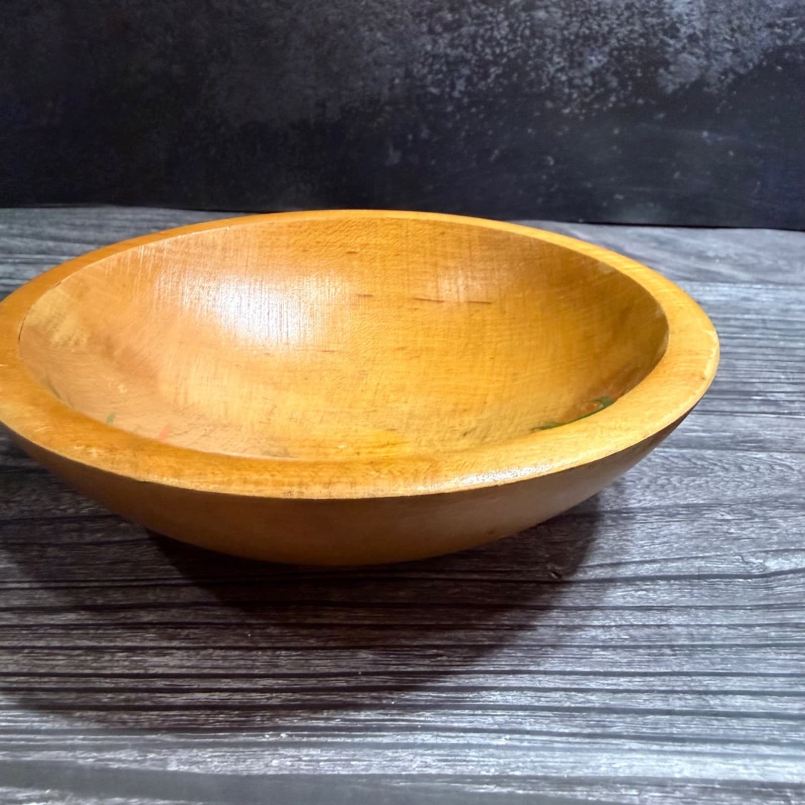 6” Hand Carved Vintage Wooden Bowl With Painted Pinecone Design - Thumbnail 7