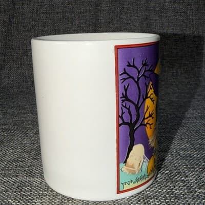 Vintage Halloween Coffee Tea Mug Ceramic Flying Witch Broom Bats Witch Handle - Thumbnail 4
