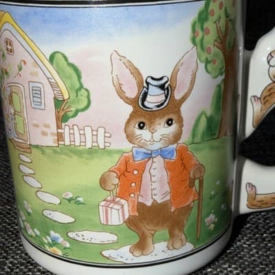 Vintage Peter Rabbit Coffee Mug W/ Bunny Shaped Handle Design Ceramic Coffee Cup - Thumbnail 2