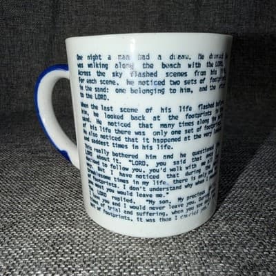 Mug Footprints In The Sand Inspirational Coffee Cup Blue Imprint Jesus Christian - Thumbnail 3