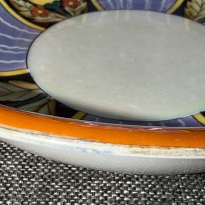 Vintage Japanese Lusterware Porcelain Bowl Art Deco Floral Orange Blue Sakura 9” - Thumbnail 7