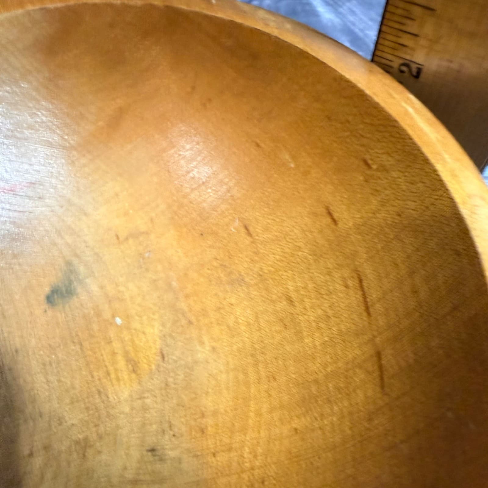 6” Hand Carved Vintage Wooden Bowl With Painted Pinecone Design - Thumbnail 8