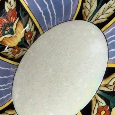 Vintage Japanese Lusterware Porcelain Bowl Art Deco Floral Orange Blue Sakura 9” - Thumbnail 6