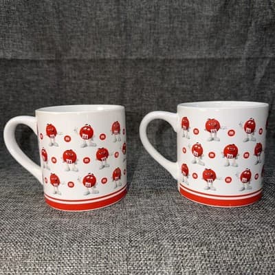 M&M's Red M&M Graphic Coffee Mug Set Of 2 Character Coffee Tea Cup Vintage