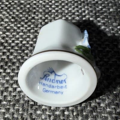Thimble Floral By Lindner Handarbeit Germany Hand painted Blue Flowers 3D - Thumbnail 7