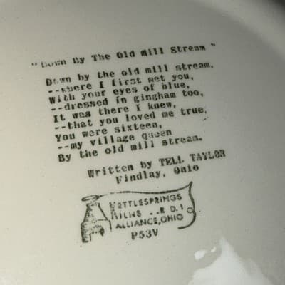 VTG Set 6 Blue Transferware Findlay Ohio Old Mill Stream Plate College Music - Thumbnail 8