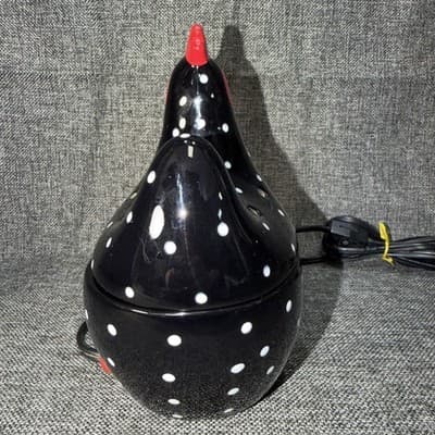 Scentsy Chicken HOKEY POKEY Black White Polka Dot Rooster Wax Warmer Retired - Thumbnail 4