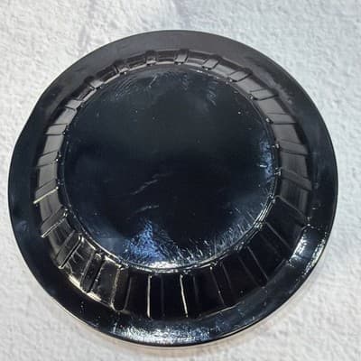 Vintage Black Round Ashtray 4.5” Across 3 Cigarette Slots Thick Glass MCM EUC - Thumbnail 9