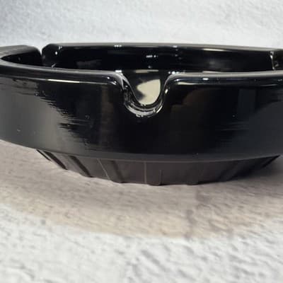Vintage Black Round Ashtray 4.5” Across 3 Cigarette Slots Thick Glass MCM EUC - Thumbnail 5