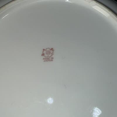 Vintage Japanese Lusterware Porcelain Bowl Art Deco Floral Orange Blue Sakura 9” - Thumbnail 9