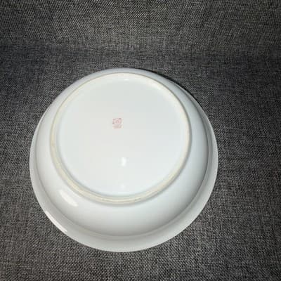 Vintage Japanese Lusterware Porcelain Bowl Art Deco Floral Orange Blue Sakura 9” - Thumbnail 8