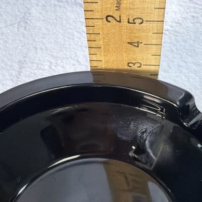 Vintage Black Round Ashtray 4.5” Across 3 Cigarette Slots Thick Glass MCM EUC - Thumbnail 11