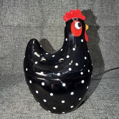 Scentsy Chicken HOKEY POKEY Black White Polka Dot Rooster Wax Warmer Retired - Thumbnail 3