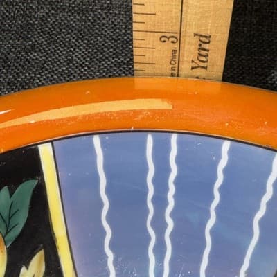 Vintage Japanese Lusterware Porcelain Bowl Art Deco Floral Orange Blue Sakura 9” - Thumbnail 11