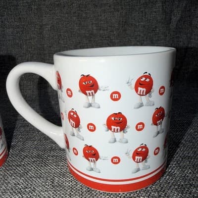 M&M's Red M&M Graphic Coffee Mug Set Of 2 Character Coffee Tea Cup Vintage - Thumbnail 3