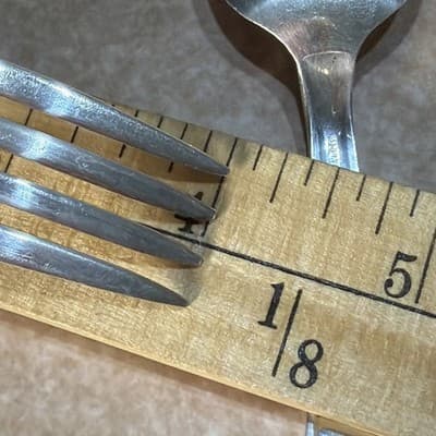 Vintage Sterling Silver Baby Fork Spoon Set Chevron Or Feather Edge 33 Grams - Thumbnail 12