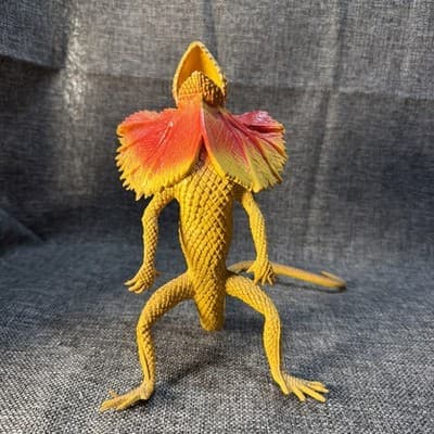 Vintage Imperial Dragon Frilled Lizard Figure Yellow Orange Plastic 12” X 7.5” - Thumbnail 2