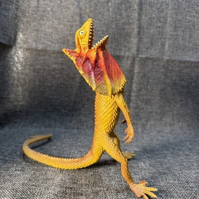 Vintage Imperial Dragon Frilled Lizard Figure Yellow Orange Plastic 12” X 7.5”