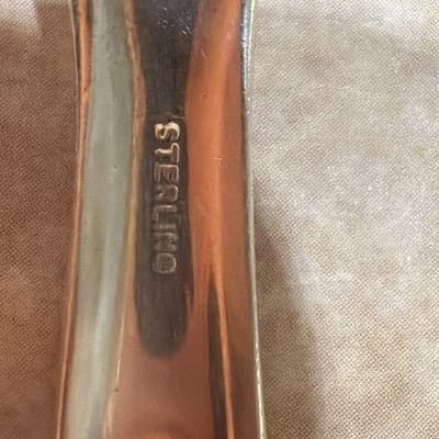 Vintage Sterling Silver Baby Fork Spoon Set Chevron Or Feather Edge 33 Grams - Thumbnail 11