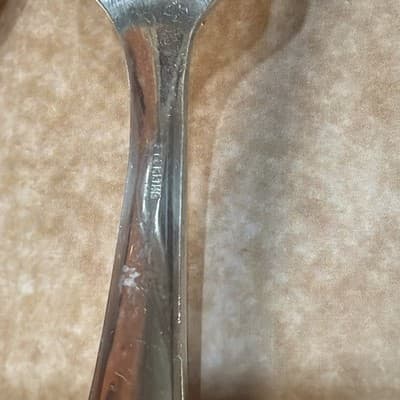Vintage Sterling Silver Baby Fork Spoon Set Chevron Or Feather Edge 33 Grams - Thumbnail 8