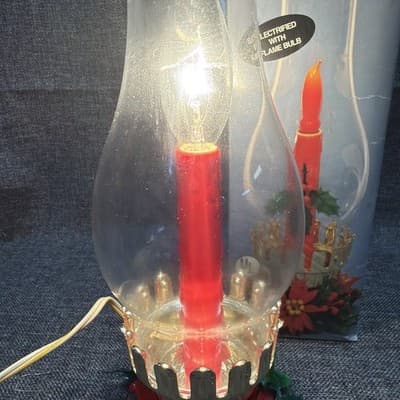 TIMCO Vintage Flame Christmas Hurricane Glass Candle Lamp Light 11" Tested - Thumbnail 3