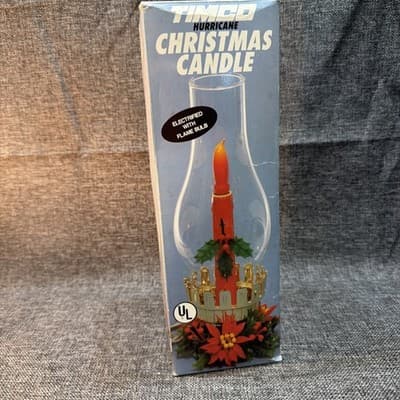 TIMCO Vintage Flame Christmas Hurricane Glass Candle Lamp Light 11" Tested - Thumbnail 6