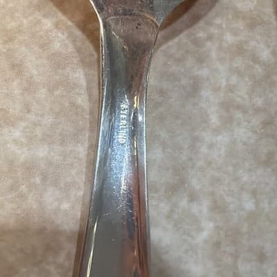 Vintage Sterling Silver Baby Fork Spoon Set Chevron Or Feather Edge 33 Grams - Thumbnail 10