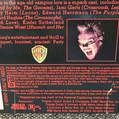 The Lost Boys 1991 Green Stripe VHS Horror Warner Bros Cory Haim Rental Copy - Thumbnail 7