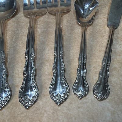 7 Pcs Pfaltzgraff HEIRLOOM REMEMBRANCE BETHANY Stainless Silverware Serving Set - Thumbnail 6
