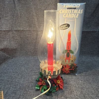 TIMCO Vintage Flame Christmas Hurricane Glass Candle Lamp Light 11" Tested - Thumbnail 4