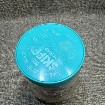 Vintage Glass Skippy Peanut Butter Teddy Bear Jar - 48 Oz 7.5 Inches Tall Blue - Thumbnail 3