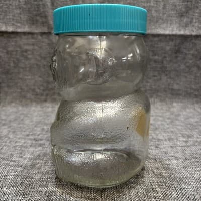 Vintage Glass Skippy Peanut Butter Teddy Bear Jar - 48 Oz 7.5 Inches Tall Blue - Thumbnail 7