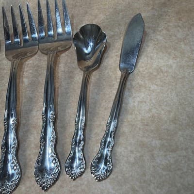 7 Pcs Pfaltzgraff HEIRLOOM REMEMBRANCE BETHANY Stainless Silverware Serving Set - Thumbnail 2