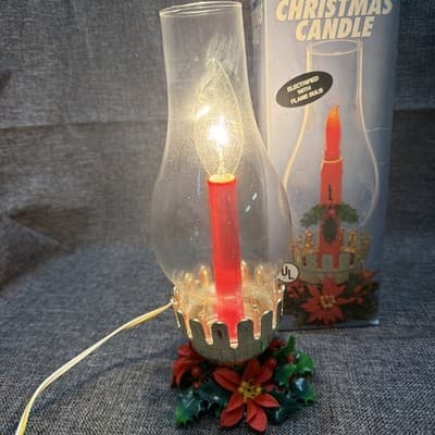 TIMCO Vintage Flame Christmas Hurricane Glass Candle Lamp Light 11" Tested - Thumbnail 5