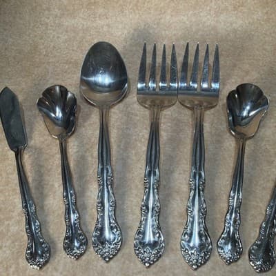 7 Pcs Pfaltzgraff HEIRLOOM REMEMBRANCE BETHANY Stainless Silverware Serving Set - Thumbnail 3