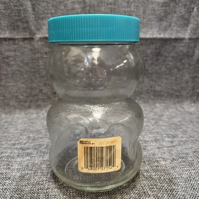 Vintage Glass Skippy Peanut Butter Teddy Bear Jar - 48 Oz 7.5 Inches Tall Blue - Thumbnail 6